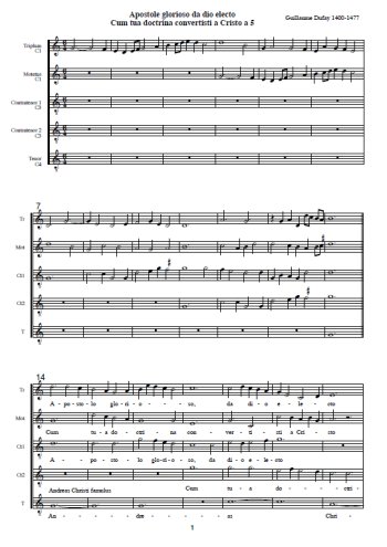 Guillaume Dufay - Apostole glorioso da dio electo Cum tua doctrina convertisti a Cristo a 5